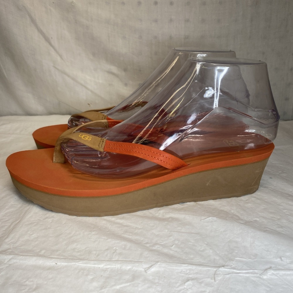 UGGS Ruby Wedge Sandal Flip Flop‎ Orange/tan Women's Size 10 Euro 41